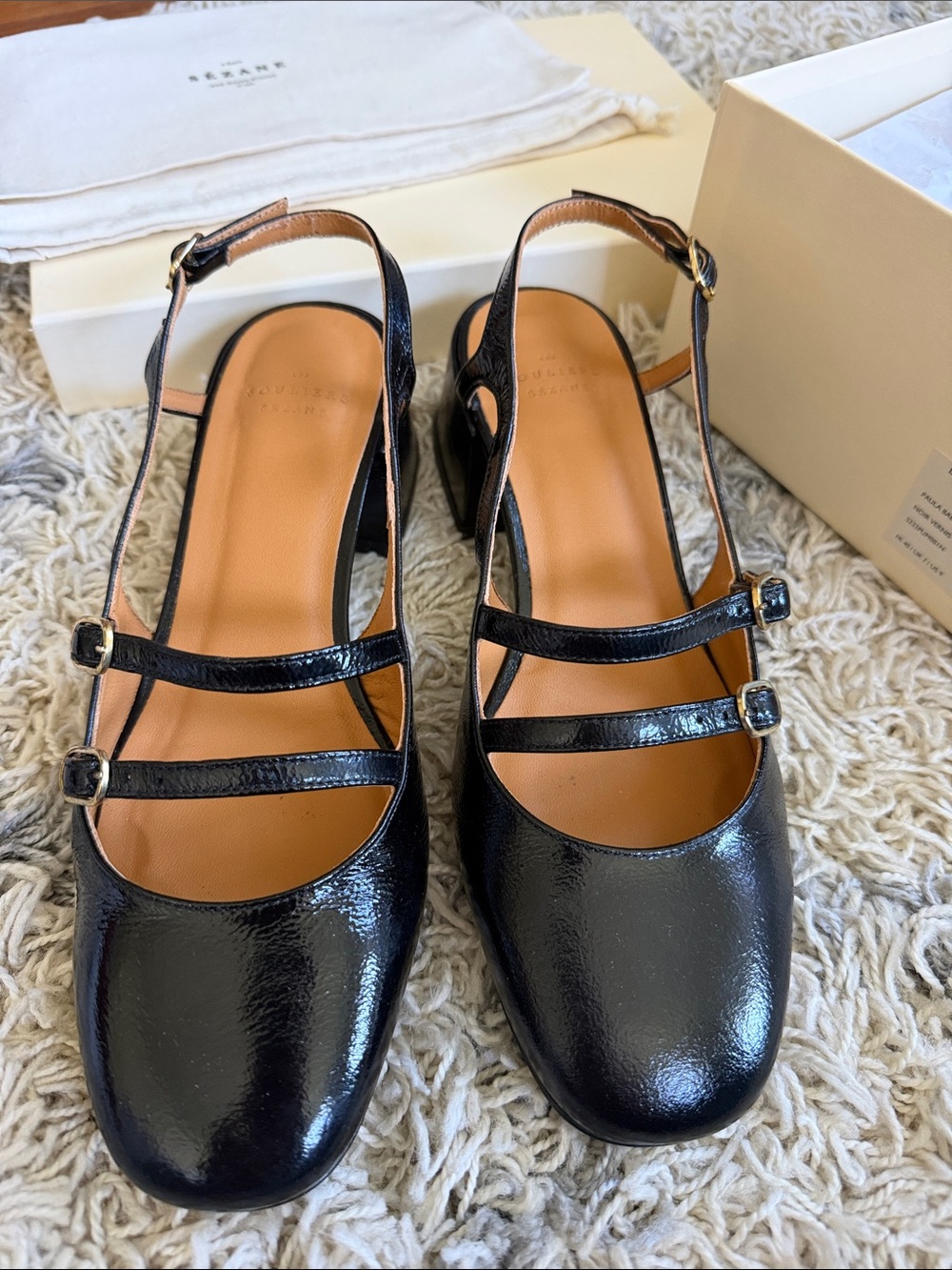 Sezane Black Patent Double-Strap Slingback Heels - Picture 7 of 11
